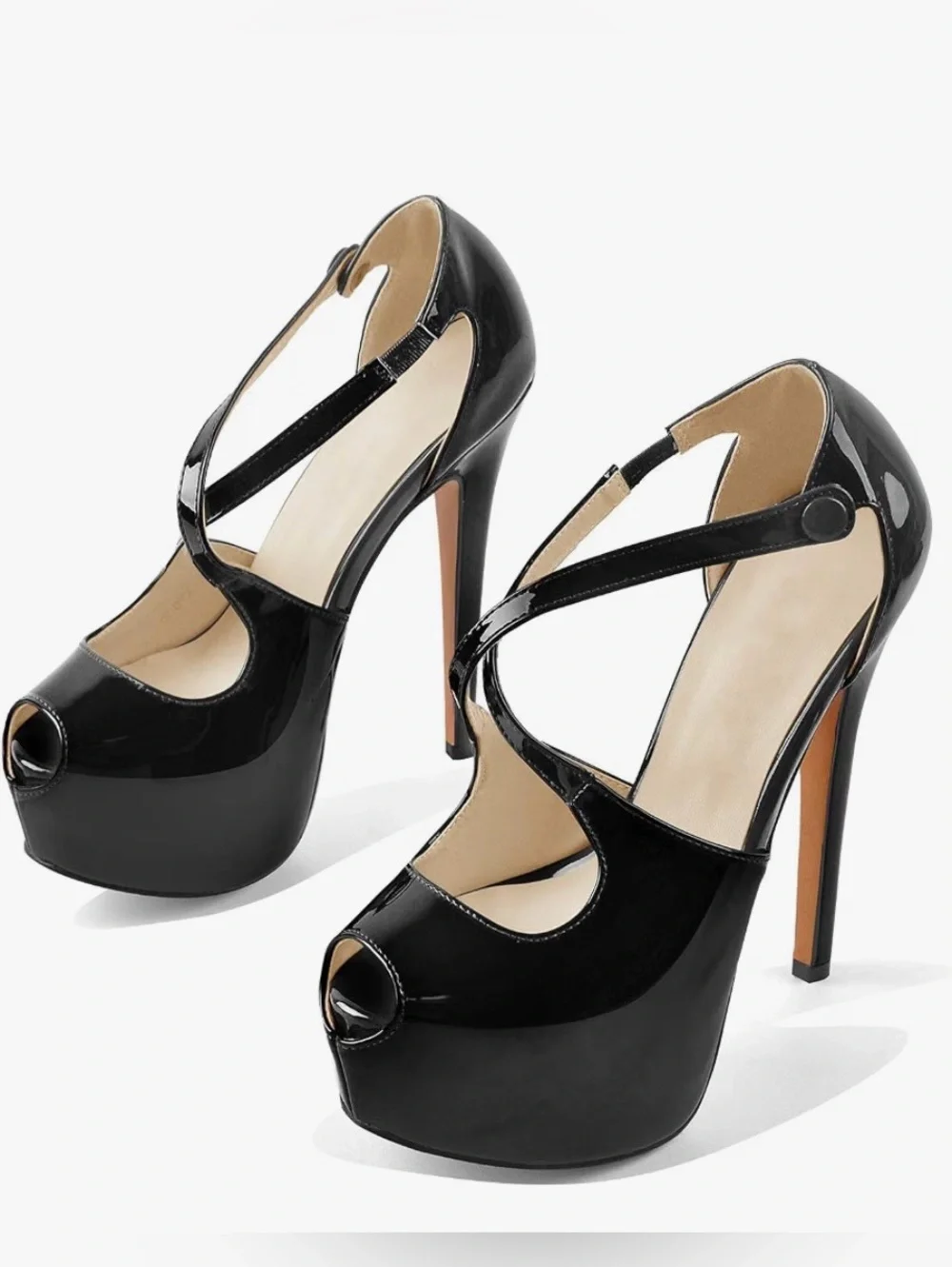 ♥️ Black Patent Platform Mary Jane High Heels Yolkomo Platform Heels for Women 9